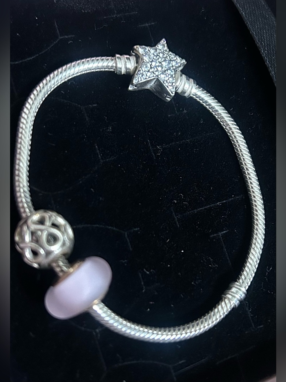 Pandora Silver Star Charm Bracelet with Pink Glass Bead